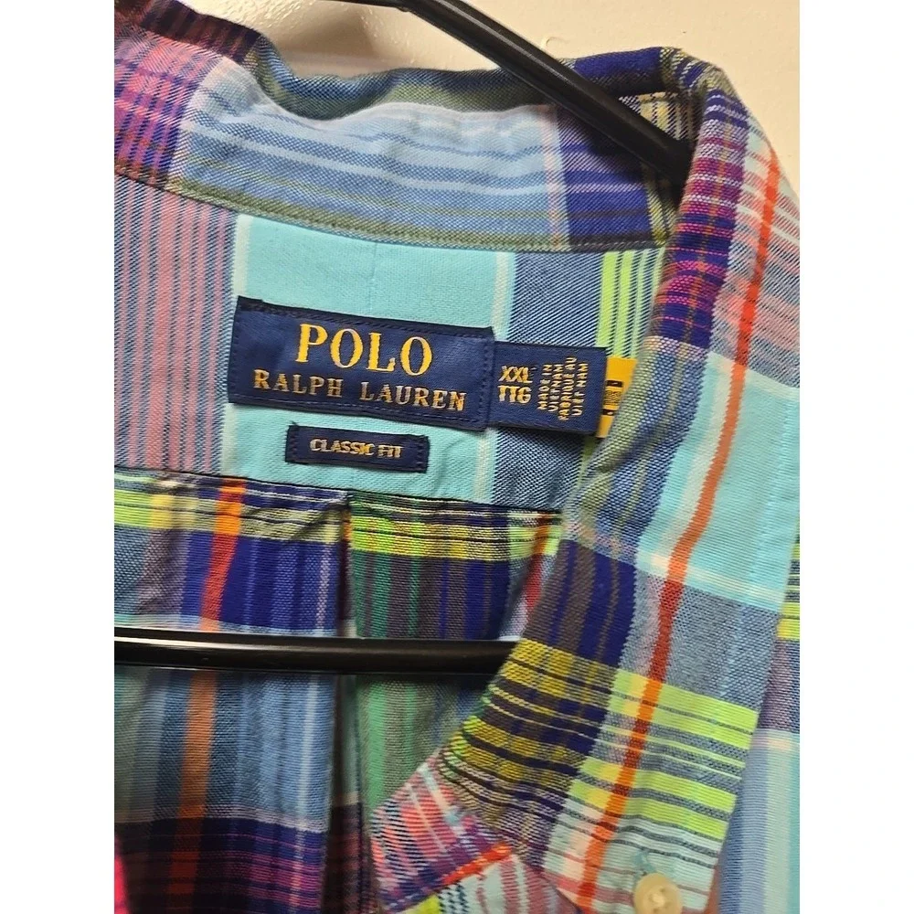 Vtg Polo‎ Ralph Lauren Blue Plaid Classic Fit Button Down Shirt Men's Size 2XL